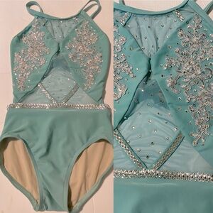 Weissman Aqua Turquoise Dance Costume with Rhinestone Embellishment
